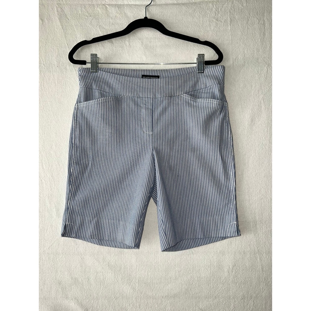 Hilary Radley Blue White Striped Pull On Bermuda Shorts Medium Golf Stretchy - Picture 1 of 6